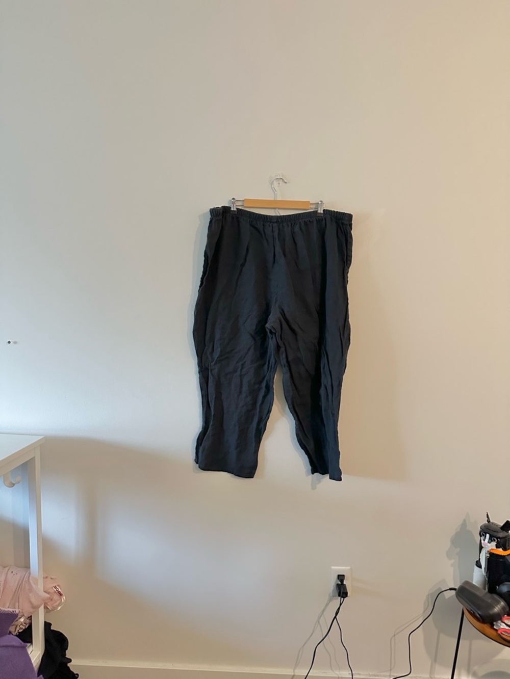 Flax Lagenlook Black Linen Basic Crop Pants Boho Cottagecore 2XL/3XL - Picture 2 of 6